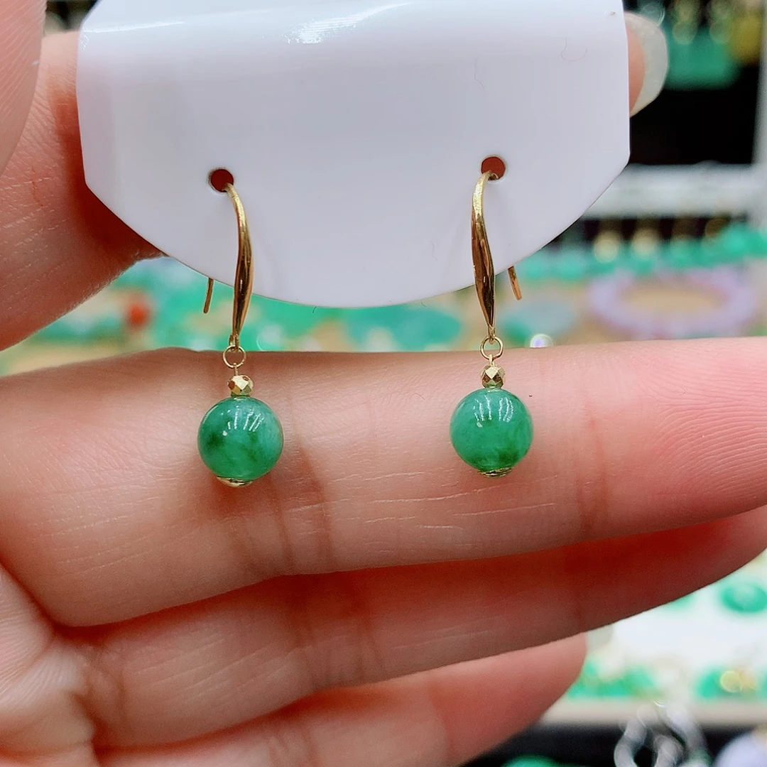 翡翠耳饰18K金镶嵌的