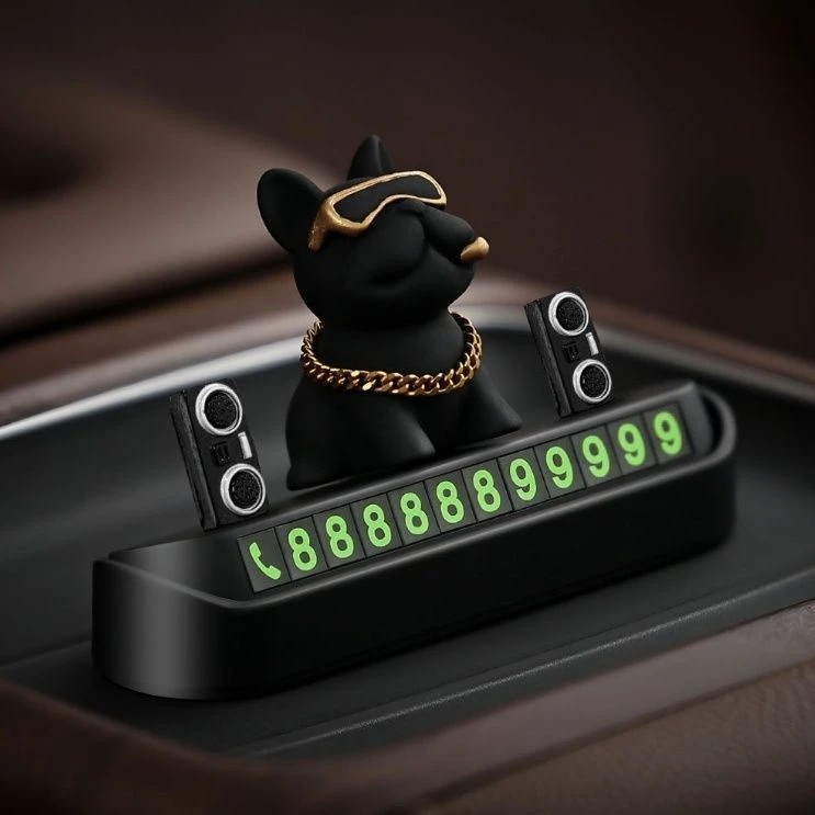 法斗犬汽车停车牌卡牌临时停车电话号码牌装饰用品挪车牌移车卡