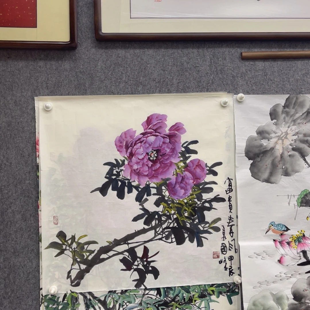 国画四尺斗方牡丹成品画框