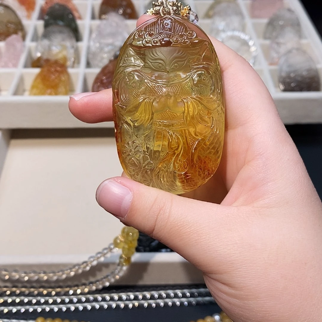 未镶嵌水晶颈饰黄水晶红胶花