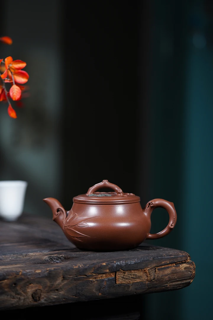 原矿紫砂岁寒三友紫砂壶茶具单人泡茶壶竹节壶竹段