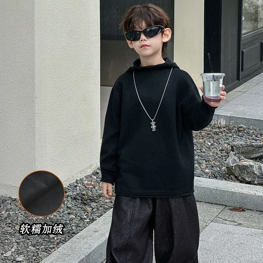 MXP【25深秋-冬韩国】男女童ins风小众日韩时尚百搭连帽童装针织衫
