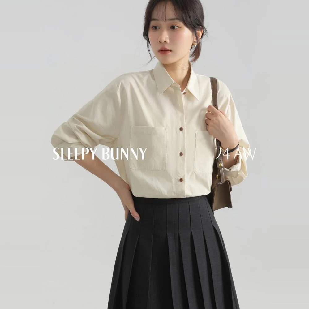 O瞌睡兔【清苍】时尚气质翻领衬衫上衣女秋通勤休闲宽松衬衣243616