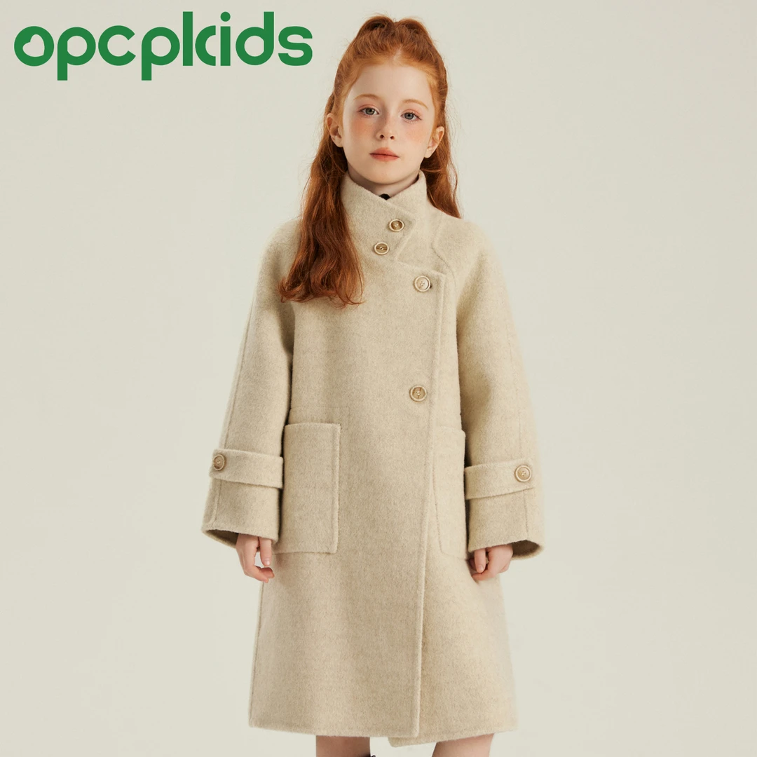 OPCP儿童双面羊毛大衣秋冬新款女童呢子外套中长款风衣LZXYY2505