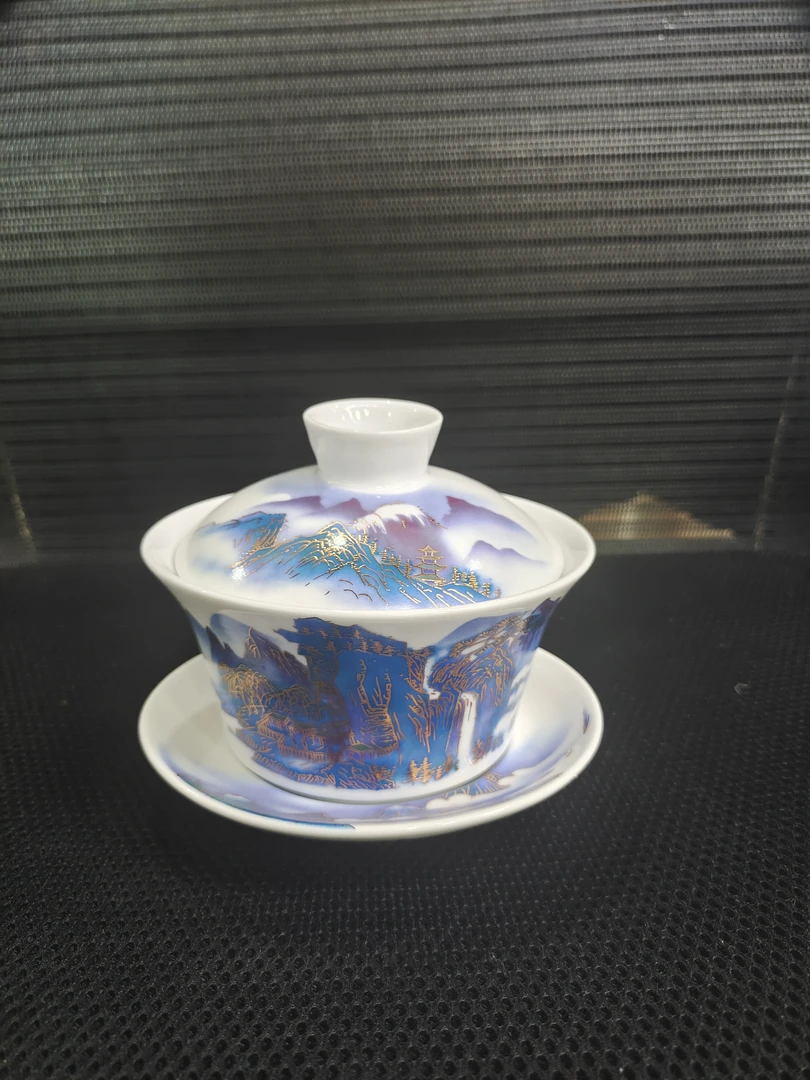 景德镇陶瓷山水三才盖碗