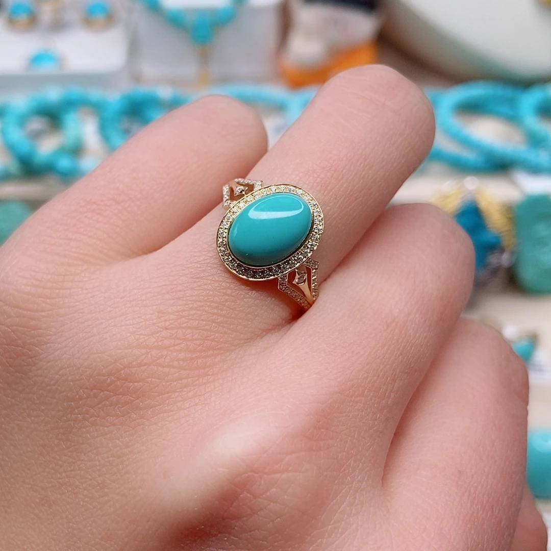 绿松石戒指18K金镶嵌