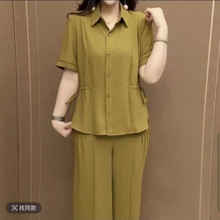 复古简约休闲风两件套2025夏季新款洋气显瘦气质时尚妈妈宽松套装