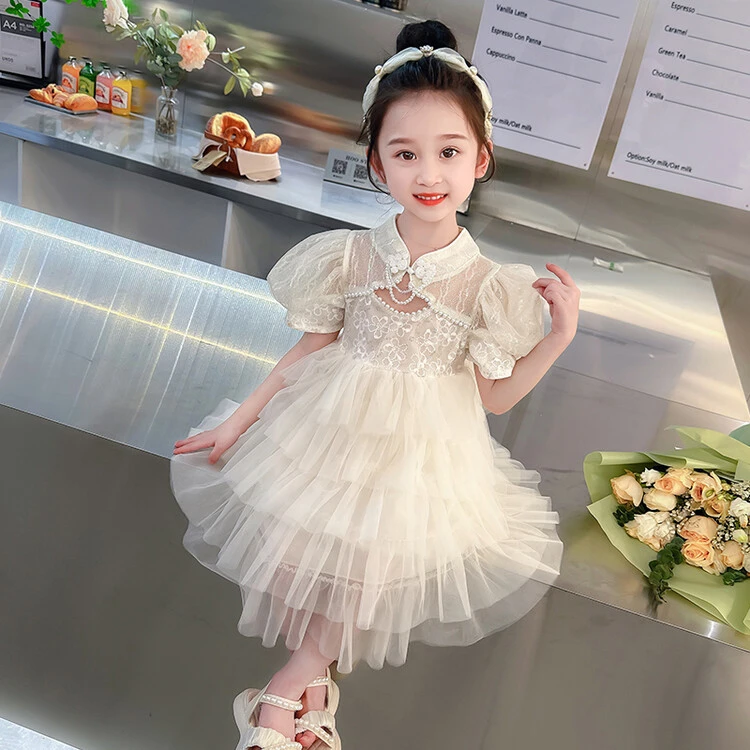 儿童2025新款夏装女童蓬蓬纱蛋糕裙公主裙花童礼服女孩演出表演服