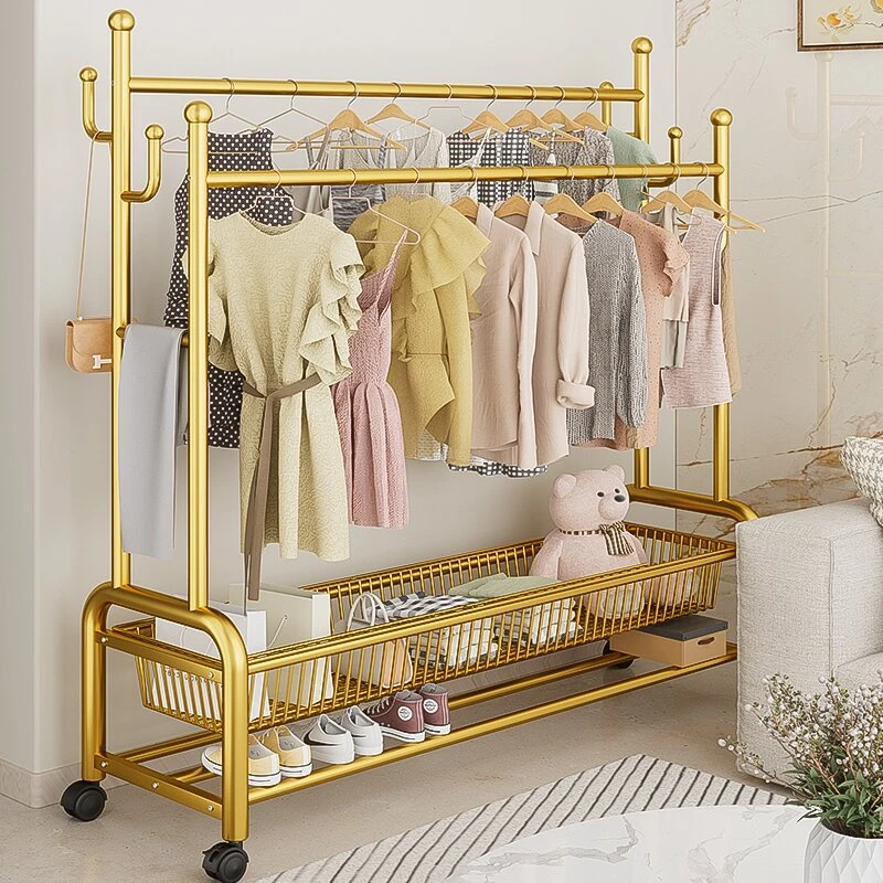 挂衣架卧室衣架落地立式晾衣架子多功能加粗加厚衣帽架双杆