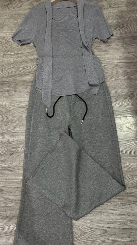 时尚潮流高腰抽绳阔腿拖地休闲长裤女显高显瘦设计感十足