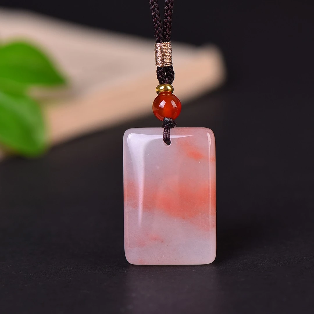 （35mm）桃花酿平安无事牌新疆金丝玉吊坠挂件天然樱花粉玉佩