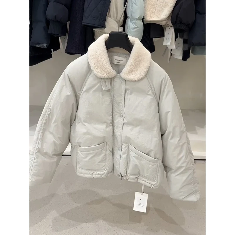 MARIE.COCO韩系穿搭撞色翻领棉服冬季新款高级感宽松棉衣女外套