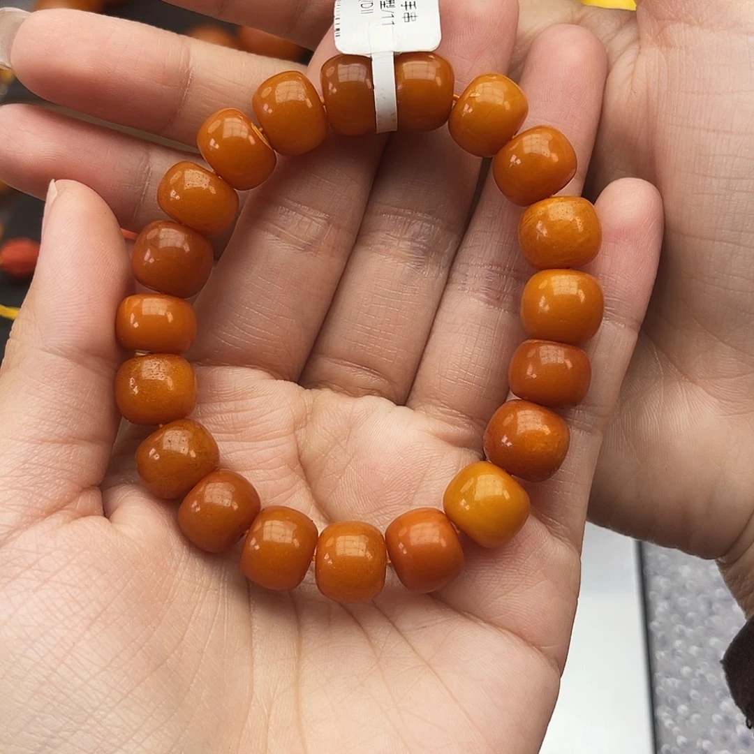 琥珀未镶嵌手链11m老蜡