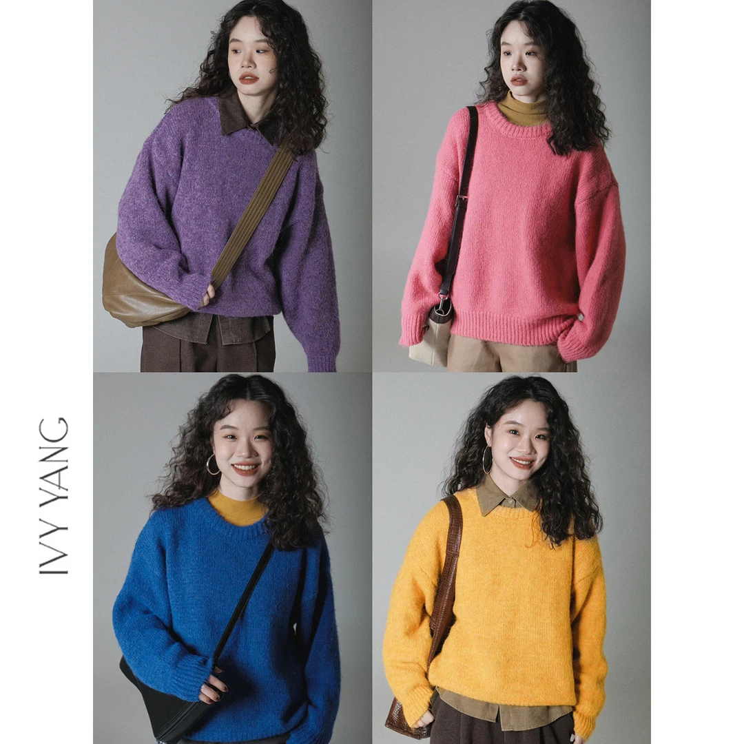 IVY YANG多色圆领软糯宽松套头保暖毛衣