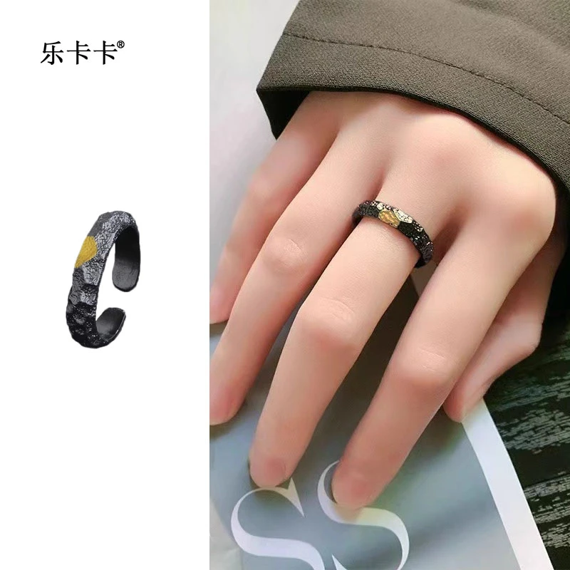 钛钢戒指 个性小众高级戒指男复古男开口百搭《山石》古风原创设计