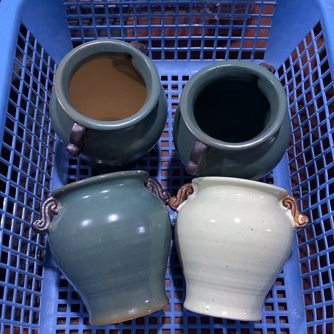 摆件陶盆有孔 窑裂修补 介意勿拍