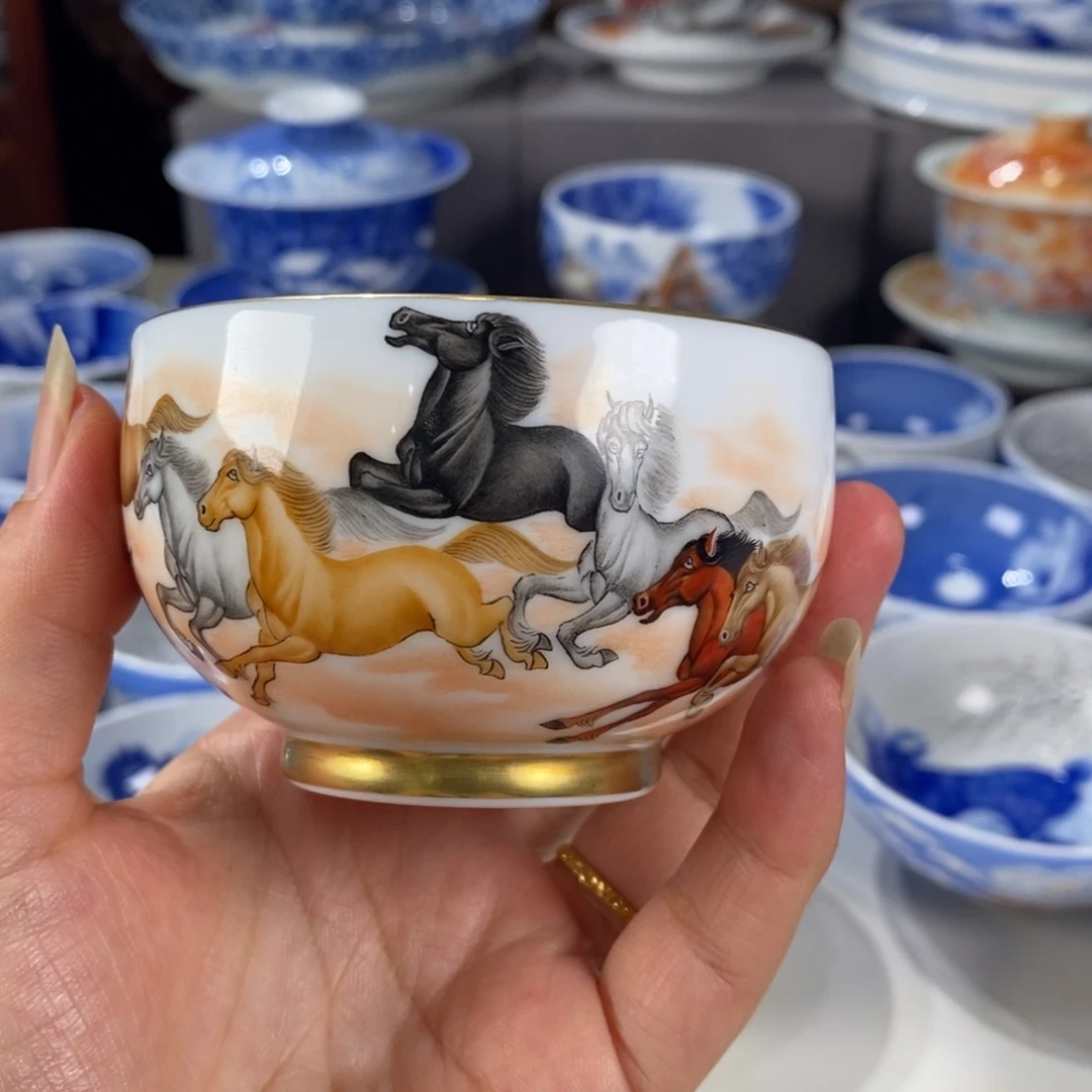 粉彩马主人杯杯杯