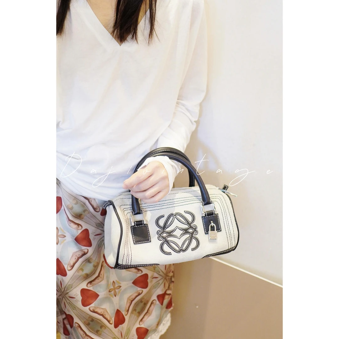 95新 LOEWE/罗意威 大吉中古/罗意威麂皮波士顿手提包