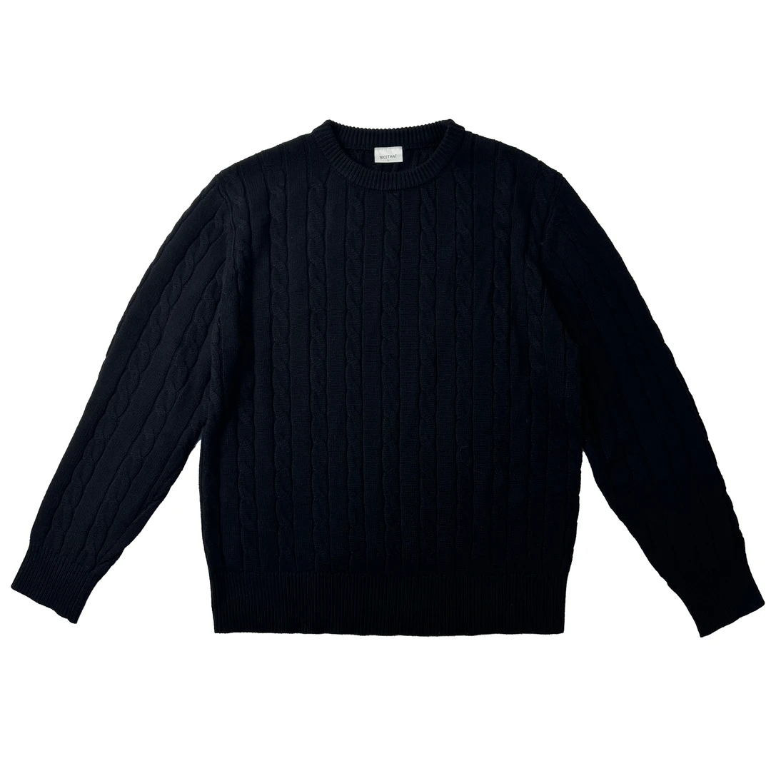 老钱风绞花麻花圆领套头毛衣针织衫内搭打底春秋冬