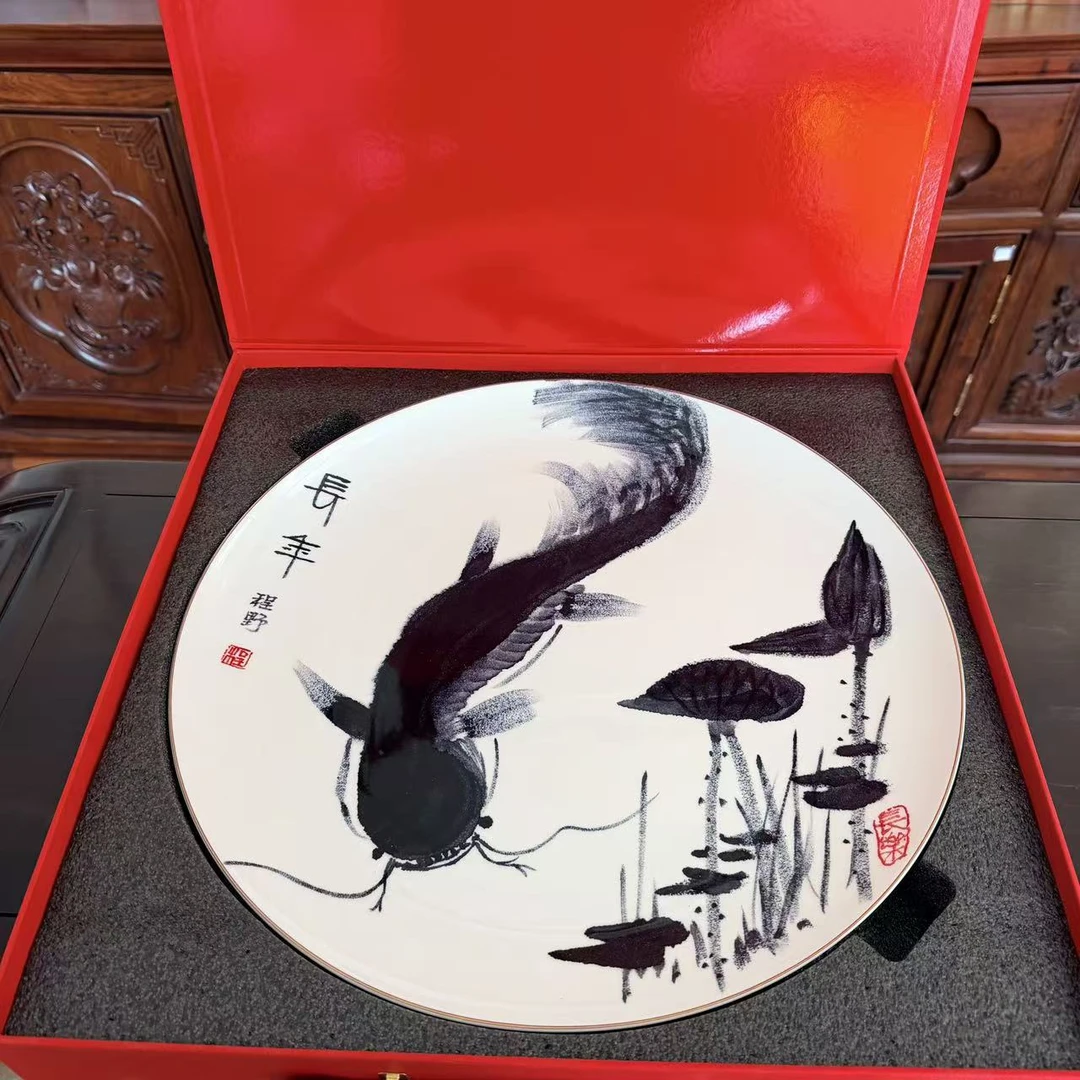 程野 手绘瓷盘 长年 直径41厘米