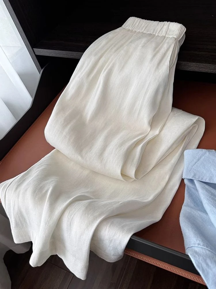 纯色棉麻阔腿裤夏季薄款宽松慵懒垂感山本奶芙裤休闲运动显瘦外穿