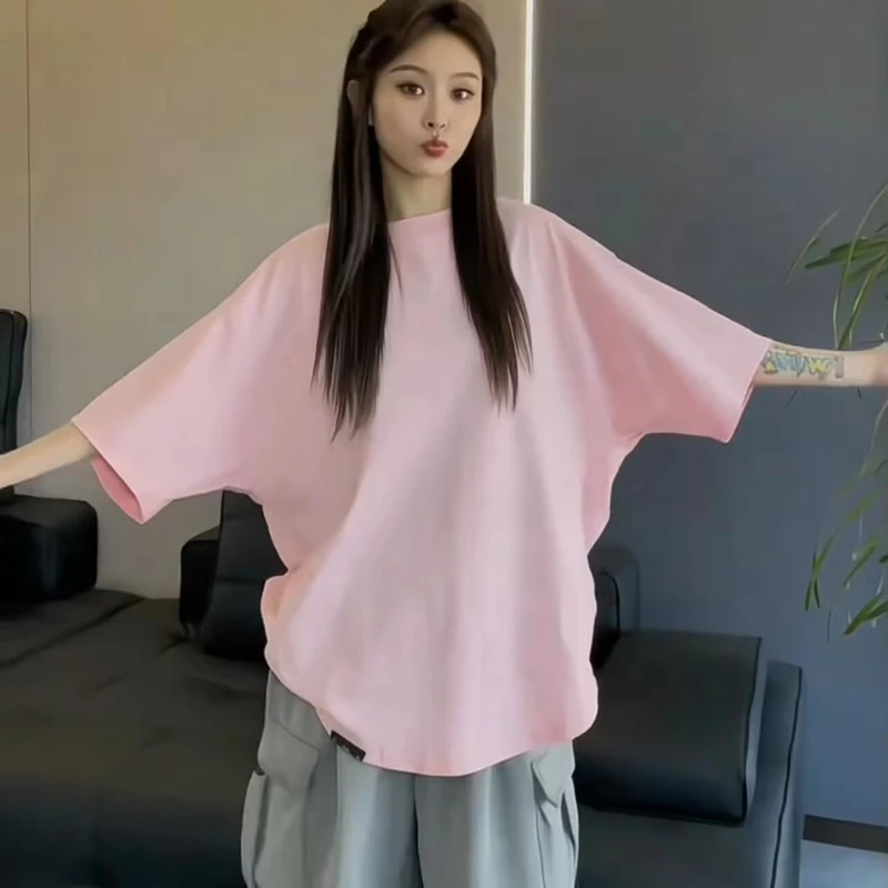 爆款美式休闲时尚蝙蝠袖短袖男高街感轻奢简约设计感个性半袖T恤