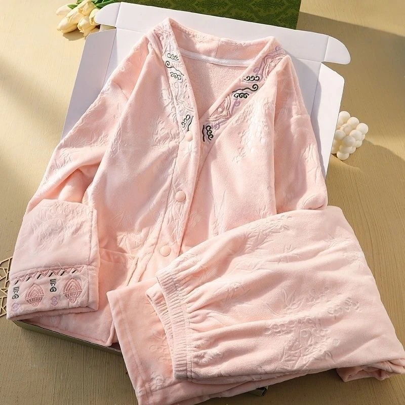 【海岛绒】秋冬季加厚保暖舒适时尚韩系可外出家居服睡衣套装女