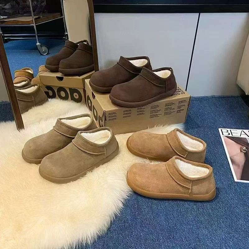 A一脚蹬棉鞋女冬季新款平底鞋女小土豆加绒保暖毛毛勃肯鞋铁头