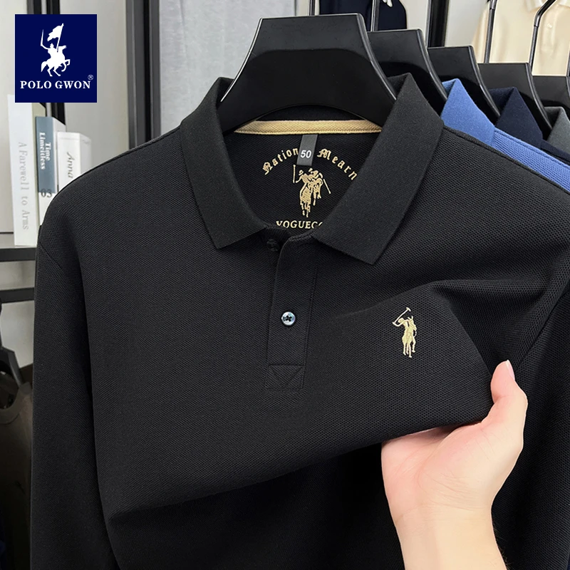 POLOGWON/保罗100%纯棉男士长袖polo衫春秋季商务休闲上衣翻领t恤