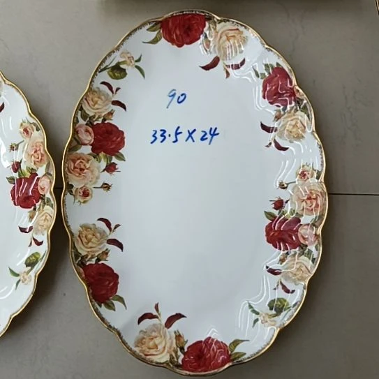 新疆西藏包邮金秋玫瑰手工拍金长33.5厘米宽24厘米南瓜盘