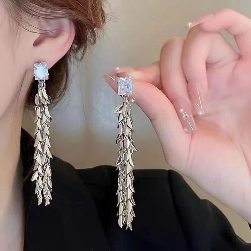 铜合金耳饰 高级感麦穗耳钉女气质长款流苏耳环时尚耳饰N2356