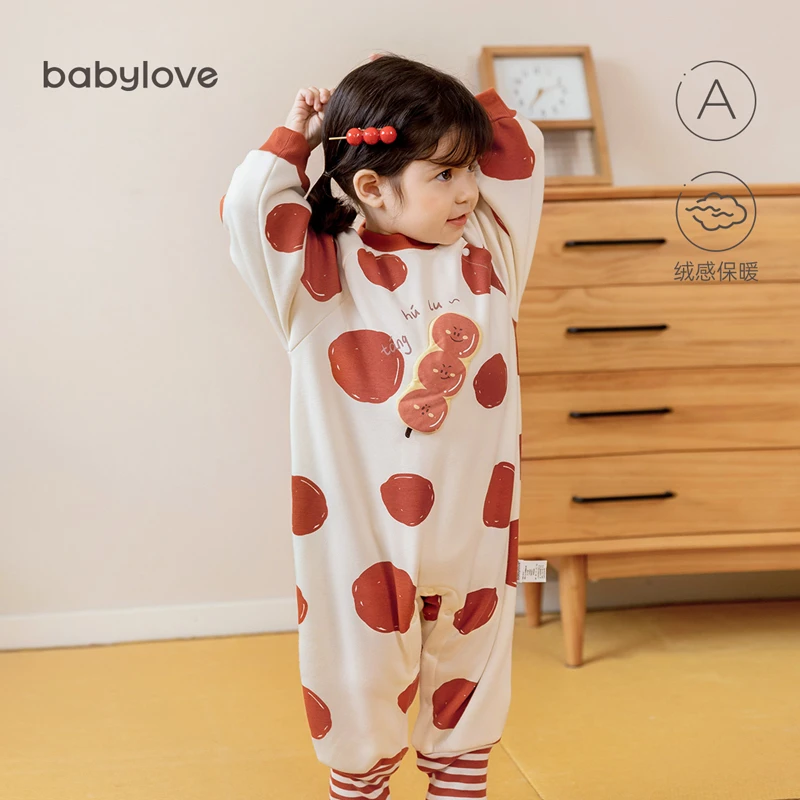 babylove婴儿连体衣春秋加绒周岁红色衣服宝宝可爱哈衣爬服外出服