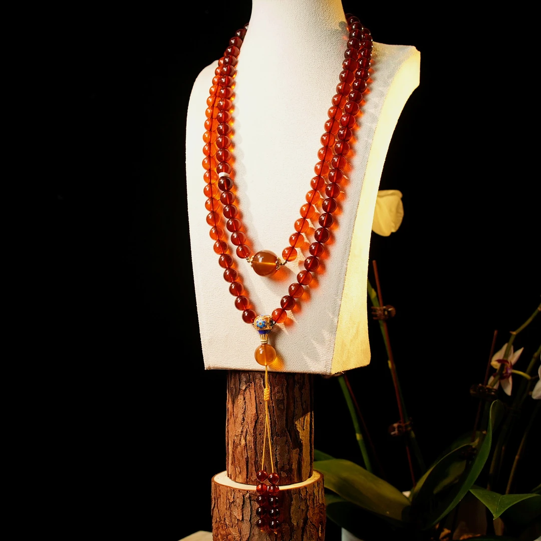 10+108手串缅甸天然琥珀老坑原创多圈手链毛衣链品质珠宝欧若