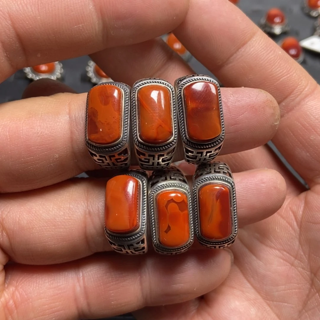 南红玛瑙戒指银S925镶嵌风**·