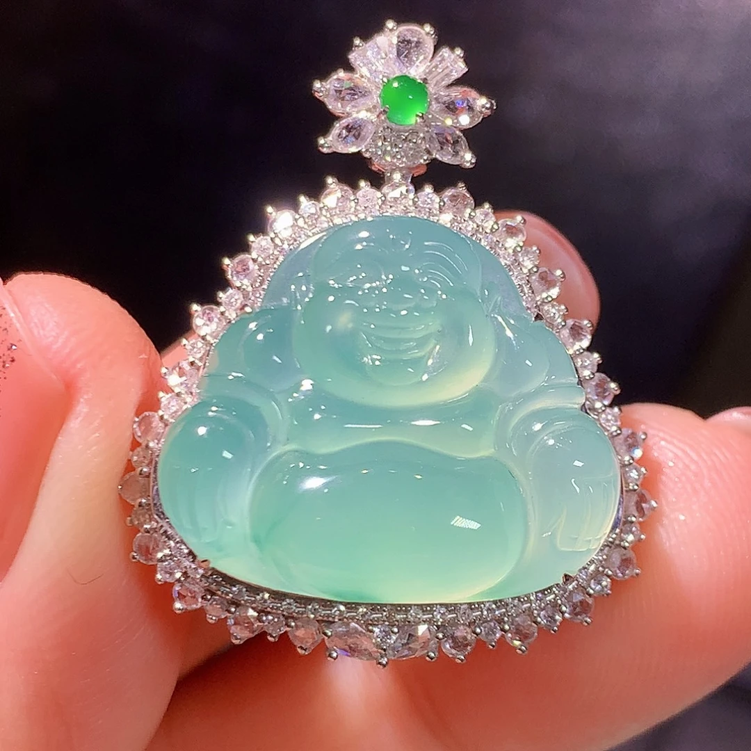 翡翠18K金镶嵌吊坠(不含链)