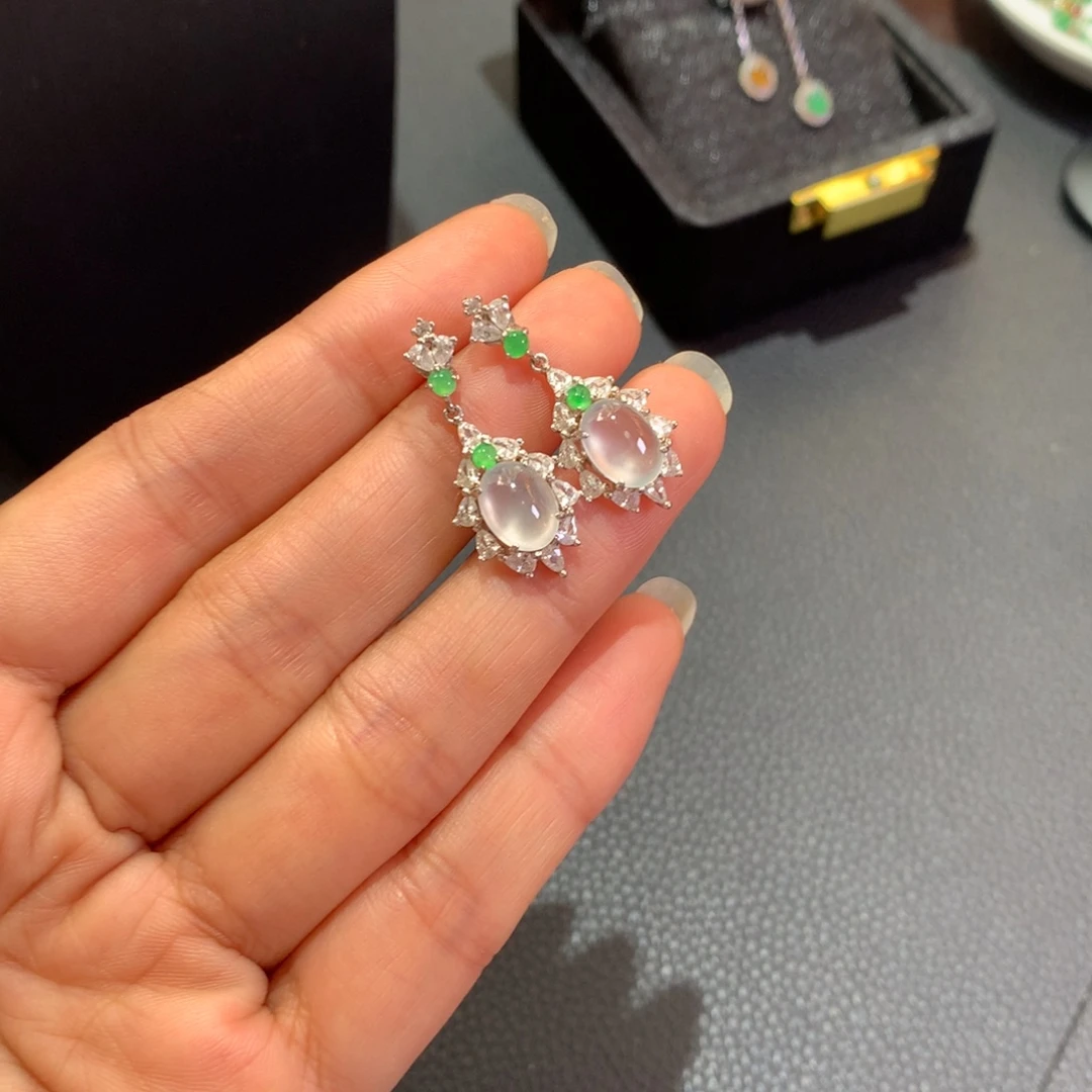 翡翠银S925镶嵌耳饰