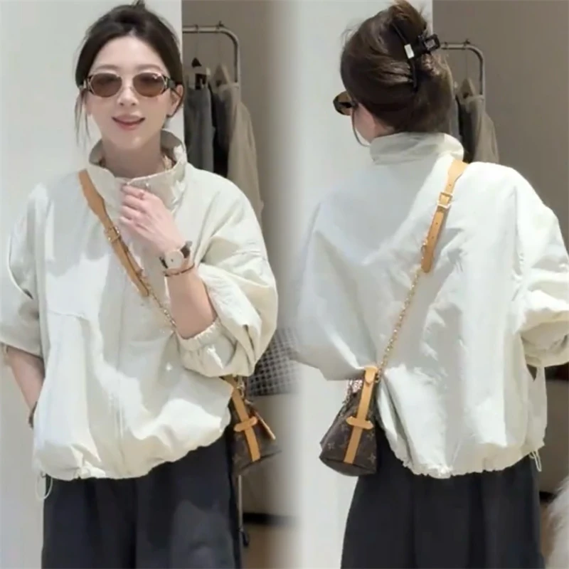 秋季慵懒风短款拉链立领冲锋衣外套女宽松显瘦百搭夹克上衣2025潮