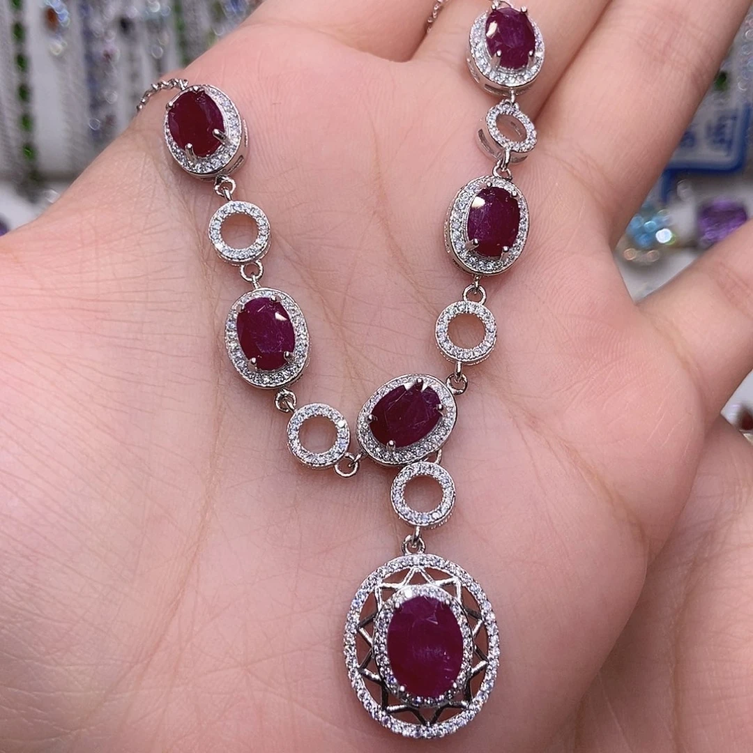 红宝石项链银S925镶嵌