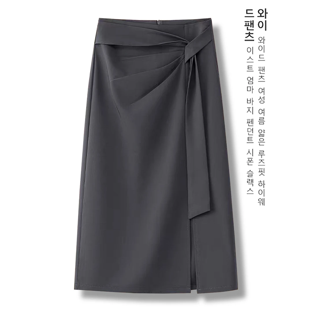 灰色半身裙女2025新款高级感不规则秋季西装中长裙气质开叉包臀裙