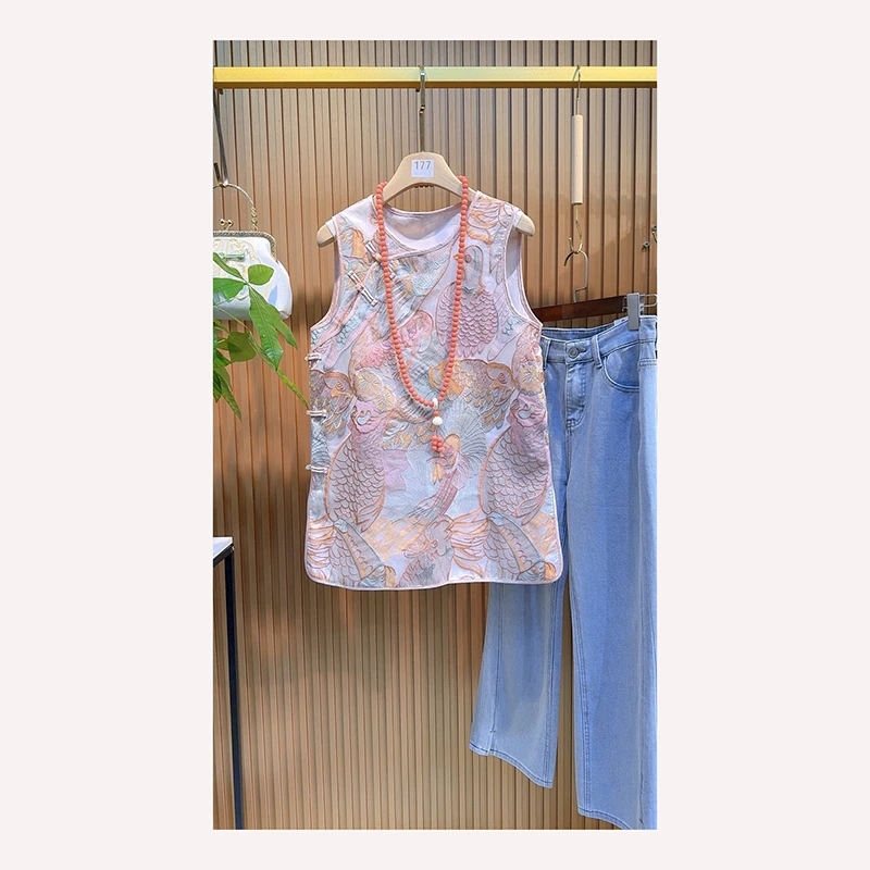 【喜气洋洋】唐装新中式上衣背心时尚休闲夏季复古宽松无袖上衣