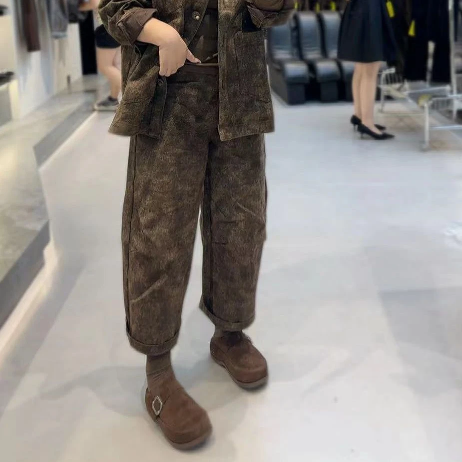 168欧韩集合店|【七折】做旧牛仔阔腿裤，复古咖调7970