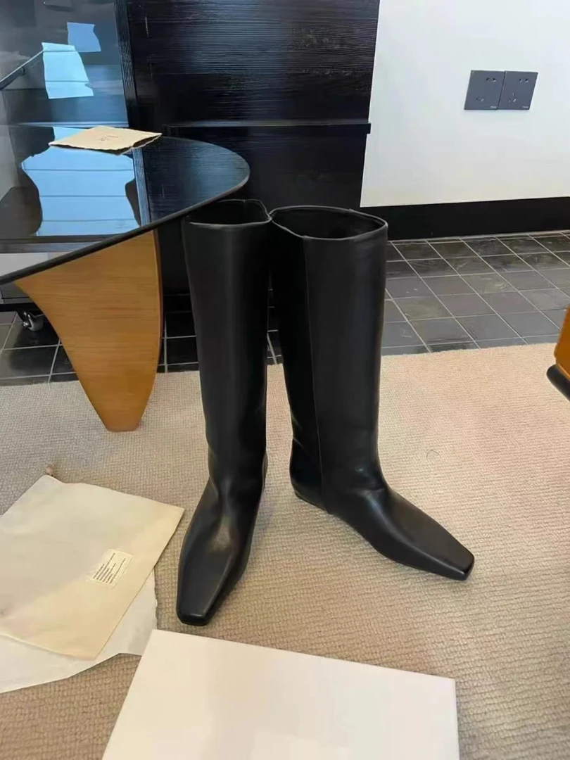 巨显腿长！气质坡跟高筒靴复古方头宽筒靴不过膝长筒靴 骑士靴66-2