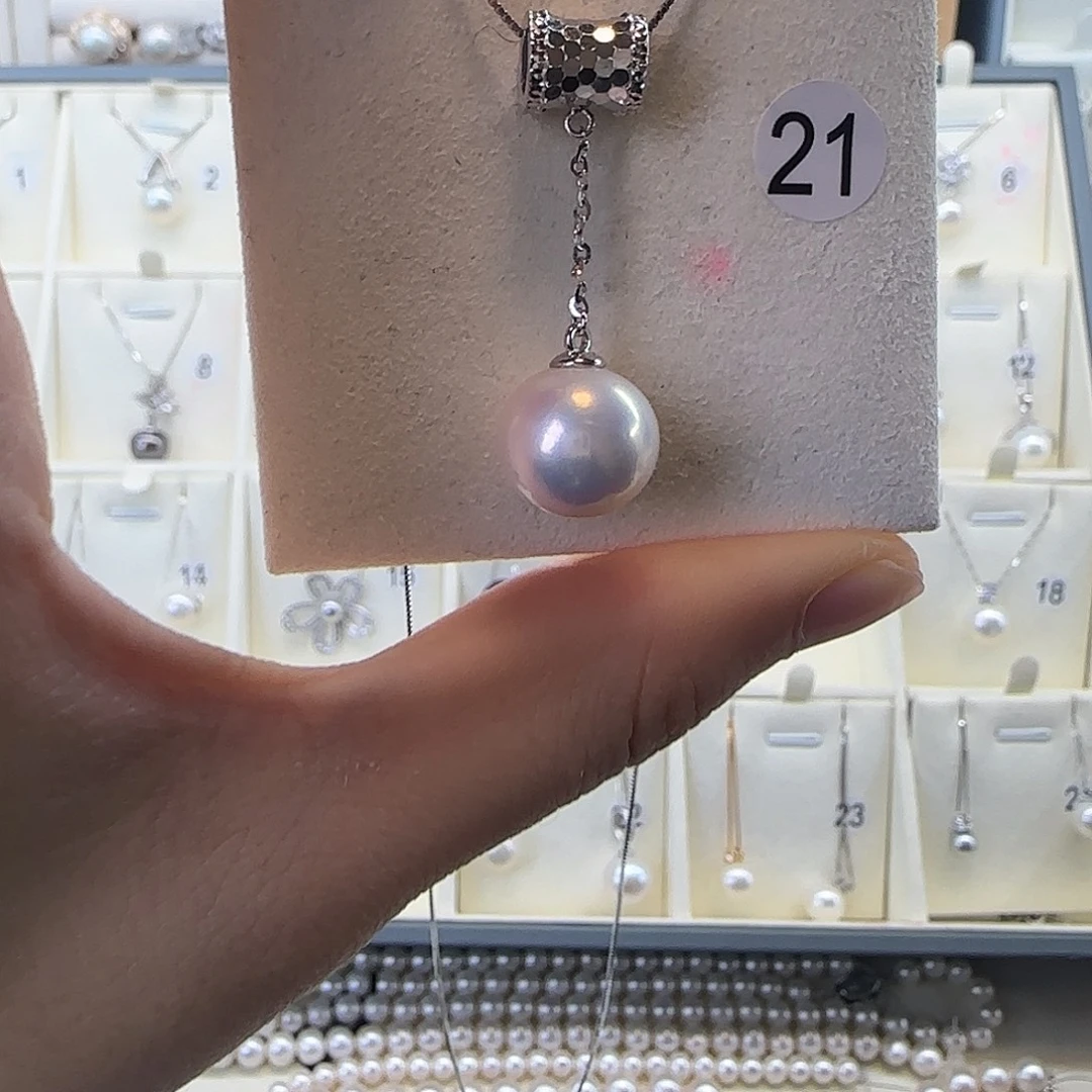 银S925镶嵌淡水珍珠颈饰11～12吊坠