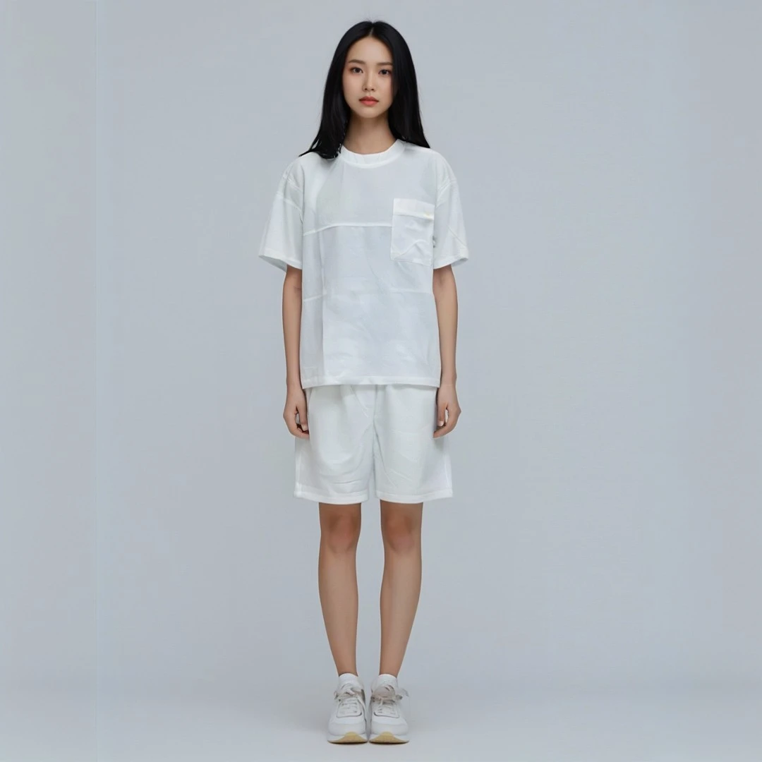 出口韩国夏季时尚潮流宽松版休闲套装夏款设计师圆领女款短袖短裤