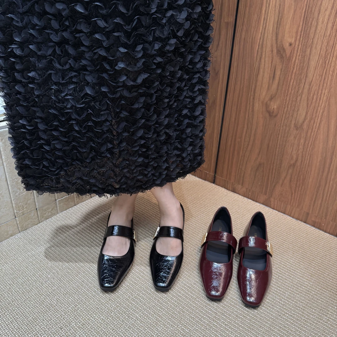 2025新款透气方头法式浅口玛丽珍鞋单鞋乐福鞋欧若假日风