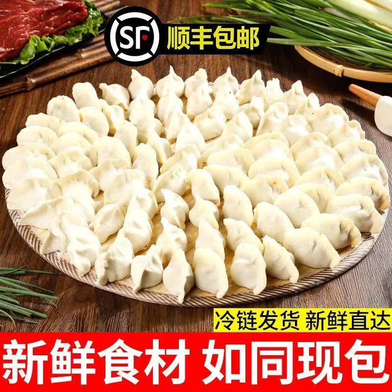 (拍3斤送2斤)顺丰包邮5斤牛羊肉素馅非菜鸡蛋健康大水饺