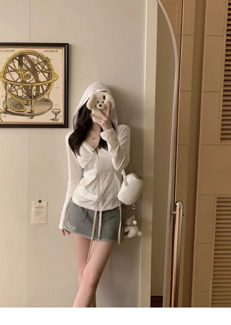 超薄防晒竹节棉连帽开衫女夏季修身显瘦休闲长袖上衣