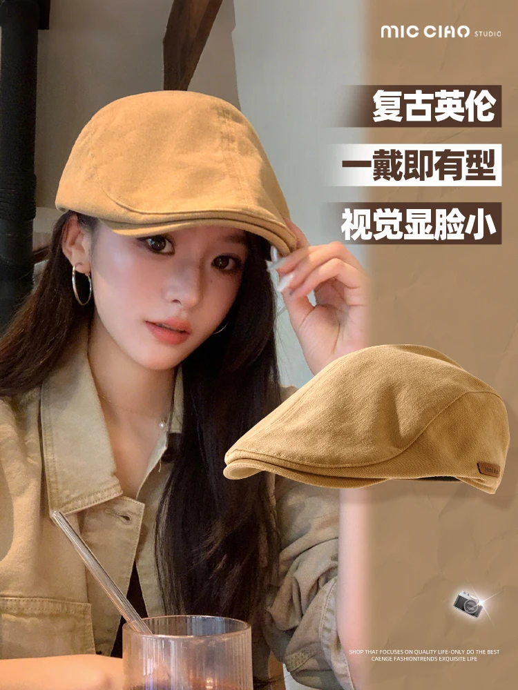 文艺复古前进帽女大头围显脸小贝雷帽2025新款反戴鸭舌画家报童帽