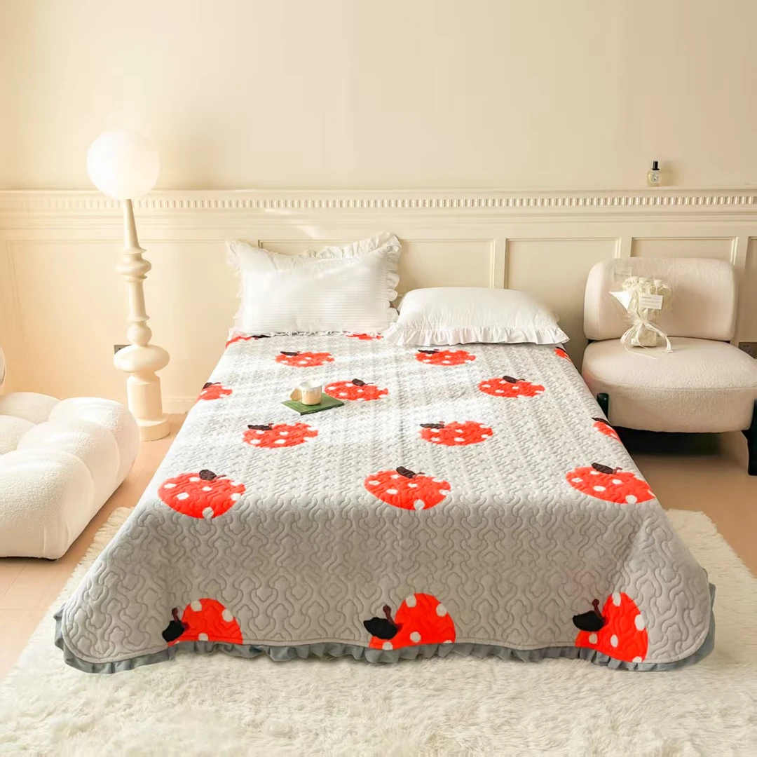 秋冬新款牛奶绒夹棉加厚床盖铺盖双面可用防滑不跑床