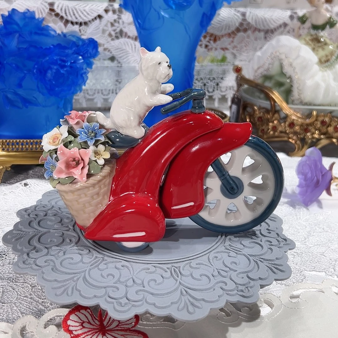 陶瓷0159骨瓷小狗机车摆件礼盒装